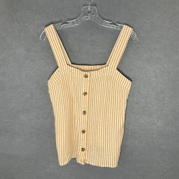 J. Crew Tank Top Womens S‎ Yellow Striped Linen Button Up Elastic Strappy Beachy - Picture 1 of 7